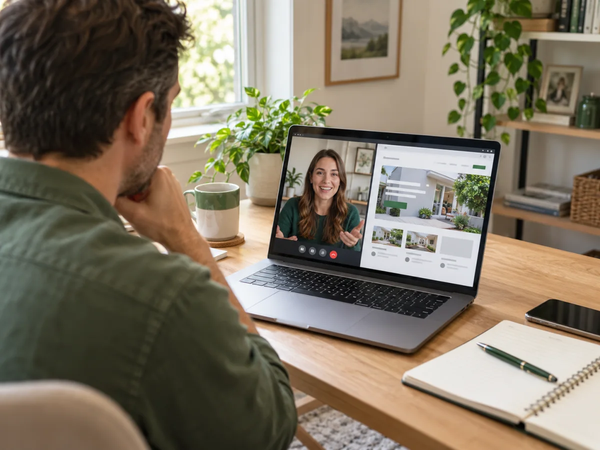 Client on a launch call reviewing their new website