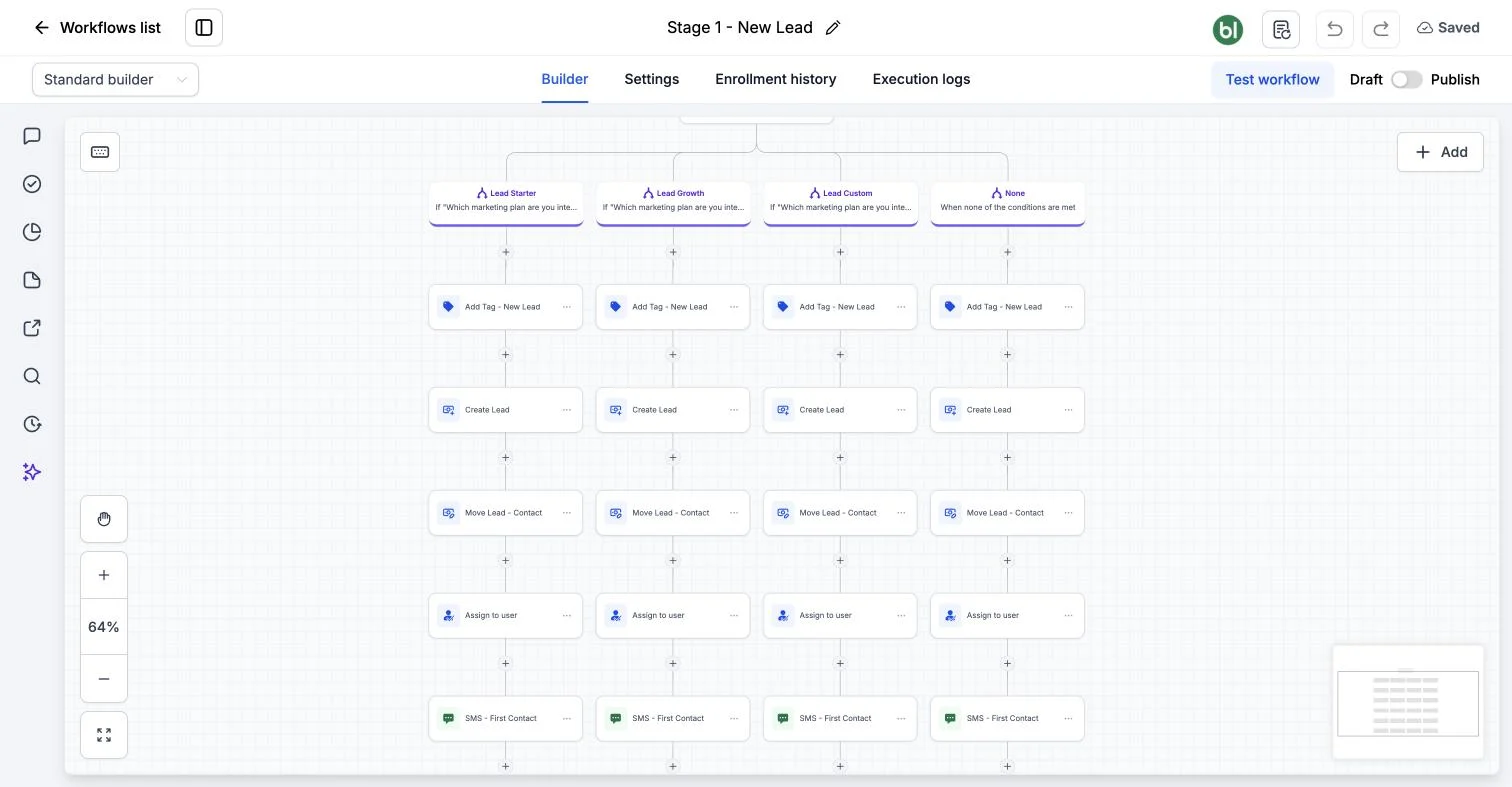 Automated follow-up workflow for new leads