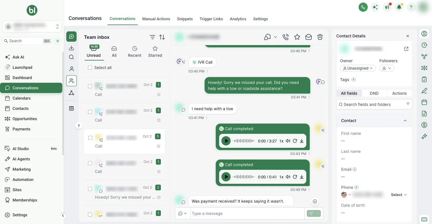 Automatic text reply sent after a missed call